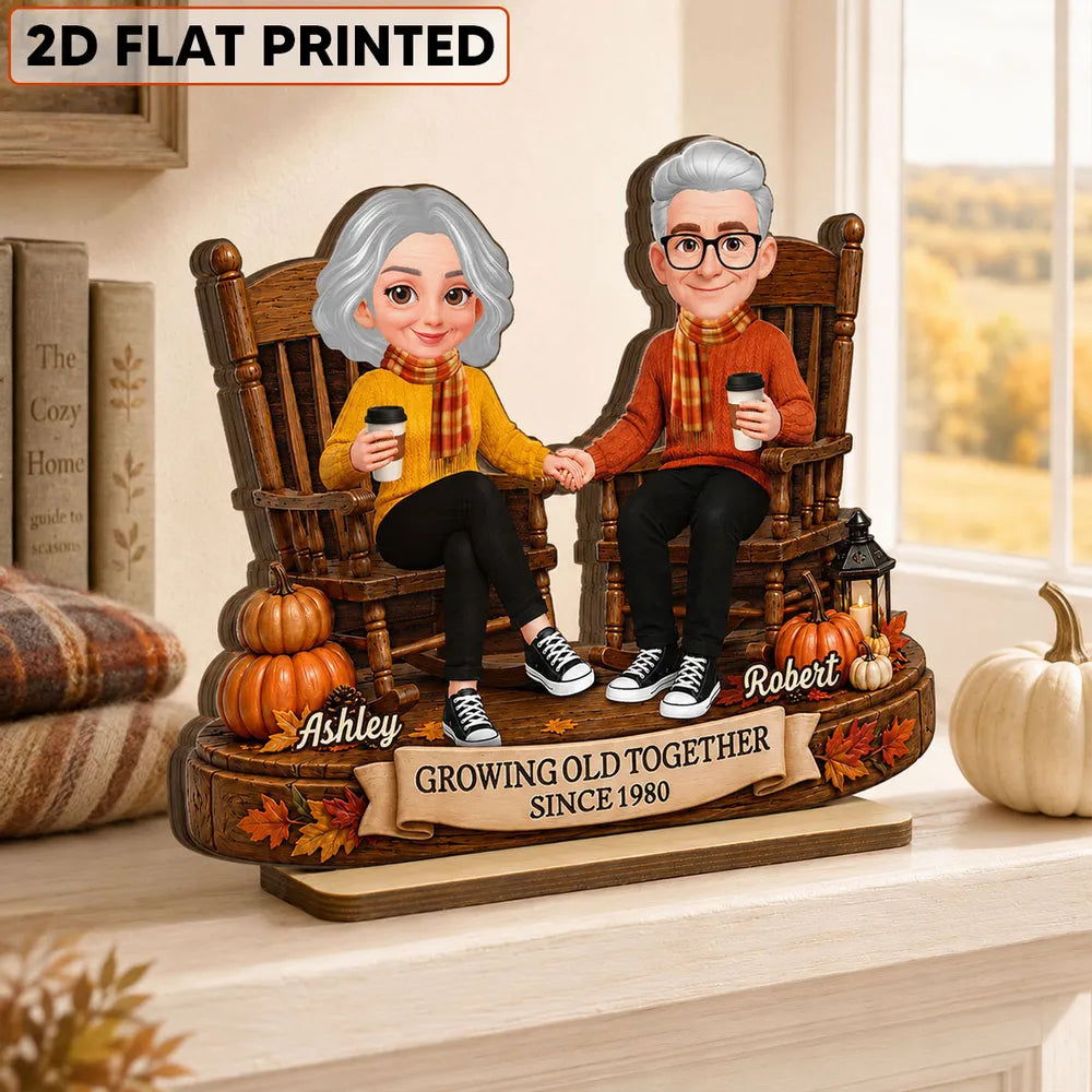 Personalized 2-Layer Wooden Plaque, Older Couple Holding Hands in Autumn, Unique Gift for Couples