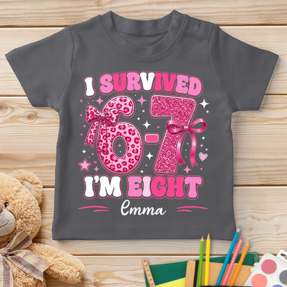Custom Youth Tee with I Survived Birthday Design, Creative Gift for Kids with Sparkly Pink Style