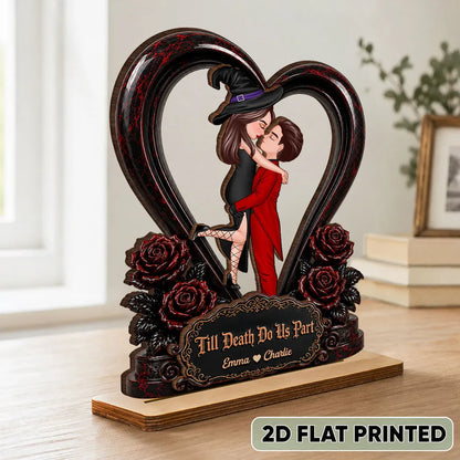 Personalized 2-Layer Wooden Plaque, Halloween Couple Kiss, Unique Gift for Boyfriend or Girlfriend