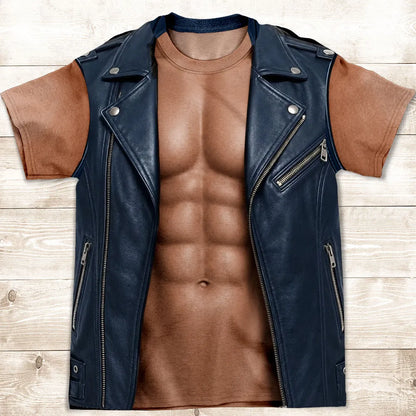 Personalized Printed Classic Tee, Biker Vest & Faux Muscle Graphic, Unique Gift for Motorcyclists