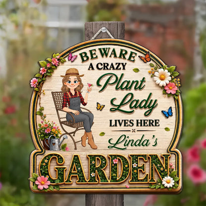 Personalized Wooden Sign, Stylized Plant Lady Garden Decor, Unique Creative Gift for Plant Lovers