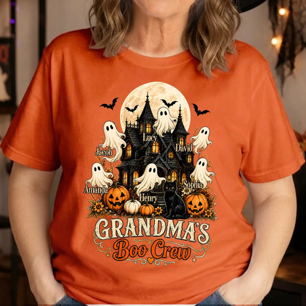 Personalized Grandma's Boo Crew Classic Tee, Haunted House Ghosts, Unique Gift for Grandma