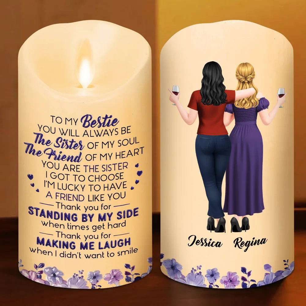 Personalized Flameless LED Candle, Arm in Arm Friends with Soul Sister Quote, Unique Gift for Close Friend