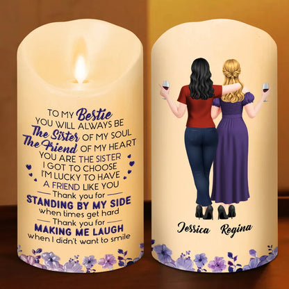 Personalized Flameless LED Candle, Arm in Arm Friends with Soul Sister Quote, Unique Gift for Close Friend