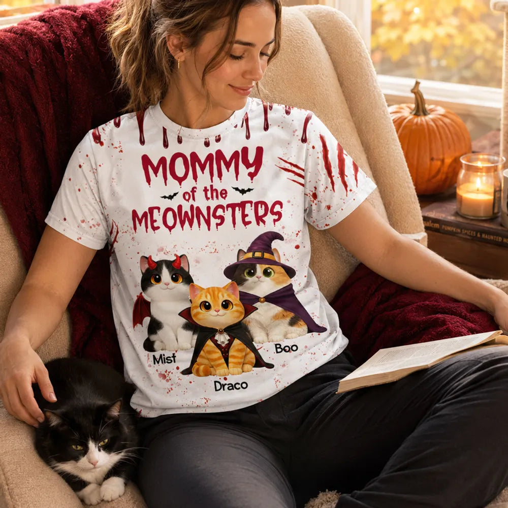 Personalized Printed Classic Tee, Mommy of the Meownsters Cat Lover Halloween Unique Gift