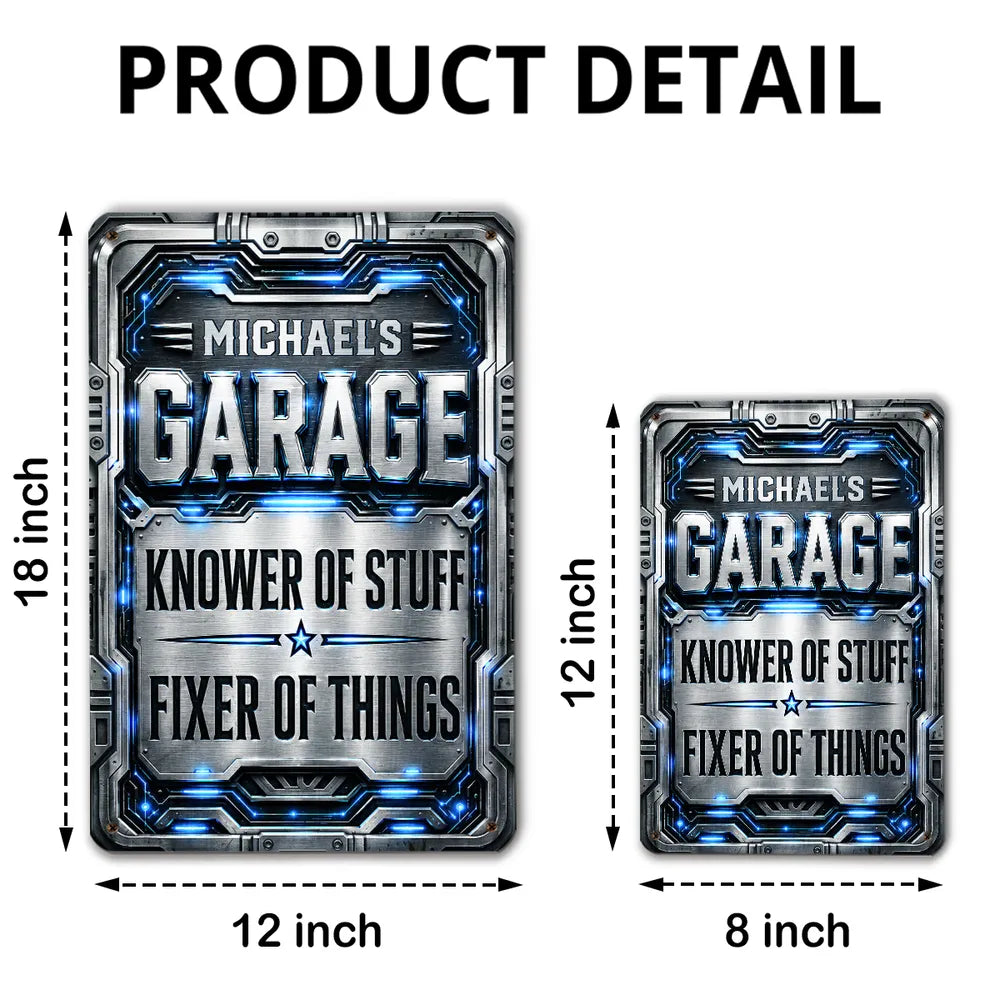 Custom Rectangular Iron Sign, Garage Knower of Stuff Design, Unique Creative Gift for Workshop Decor