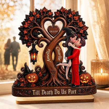 Personalized 2-Layer Wooden Plaque, Kissing Couple Under Halloween Tree, Unique Gift for Couple