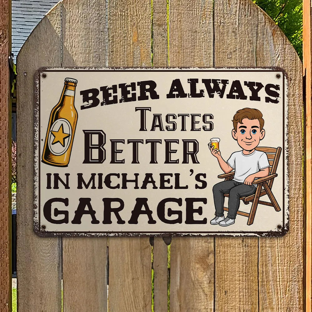 Personalized Rectangular Iron Sign, Cartoon Beer Garage Decor, Unique Gift for Dad & Beer Lover