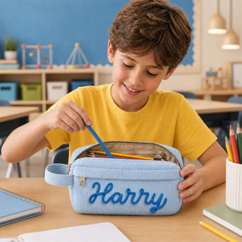 Crochet Corduroy Handbag with Colorful Lettering & Cute Icons, Personalized Gift for Kids & Friends