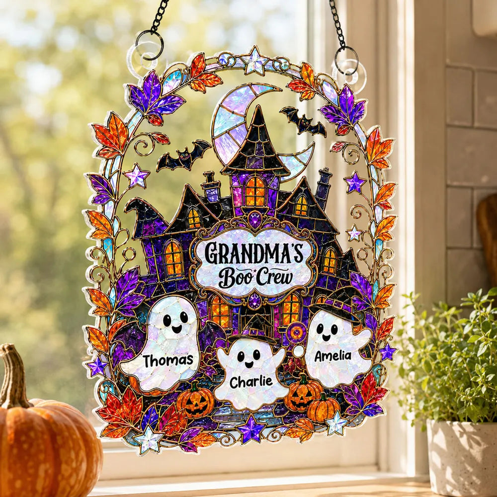 Personalized Acrylic Suncatcher Ornament, Grandma's Boo Crew Halloween Window Decor, Unique Gift for Grandma