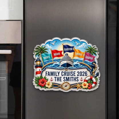 Personalized Acrylic Magnet, Sunrise Family Cruise Nautical Art, Unique Gift for Family Travelers