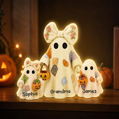 Personalized Acrylic Light Box, Patchwork Ghosts with Pumpkin Pails, Unique Halloween Gift for Grandma