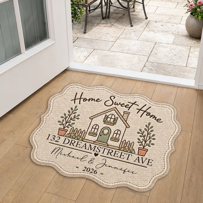 Personalized Shaped Doormat, Home Sweet Home House Illustration, Unique Housewarming Gift