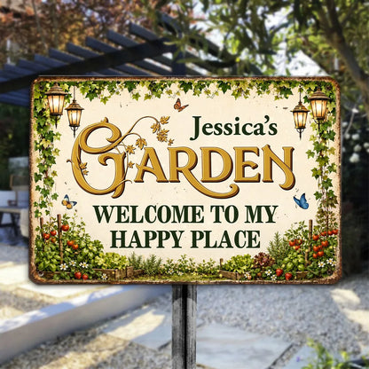 Personalized Rectangular Iron Sign, Warm Vintage Garden Decor for a Sunlit Garden, Unique Gift for Gardeners