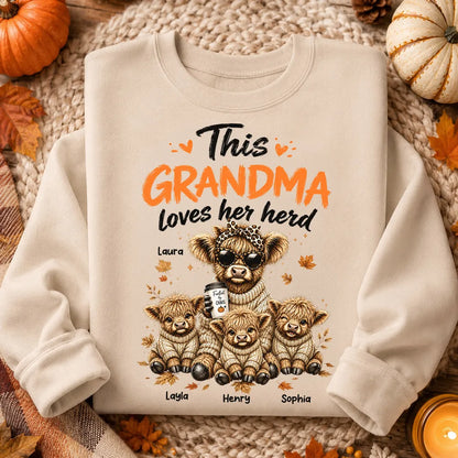 Personalized Classic Tee, Grandma Herd Highland Cow Fall Design, Unique Gift for Grandma