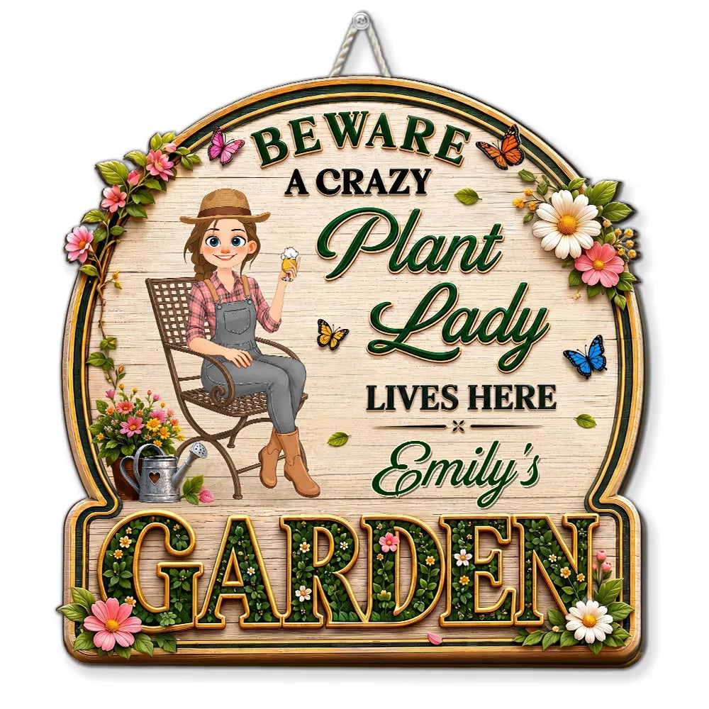 Personalized Wooden Sign, Stylized Plant Lady Garden Decor, Unique Creative Gift for Plant Lovers