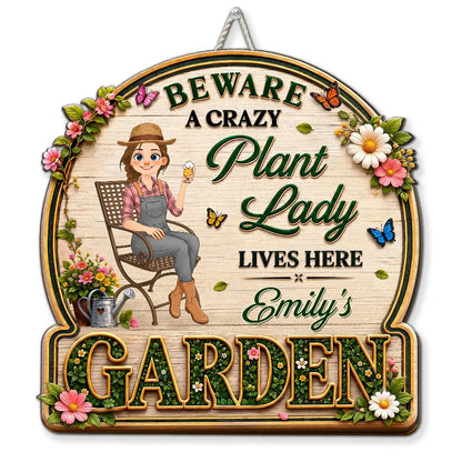 Personalized Wooden Sign, Stylized Plant Lady Garden Decor, Unique Creative Gift for Plant Lovers