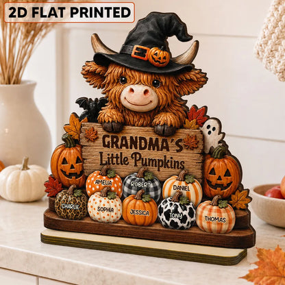 Personalized Highland Cow 2-Layer Wooden Plaque, Grandma's Little Pumpkins Fall Decor, Unique Gift for Grandma