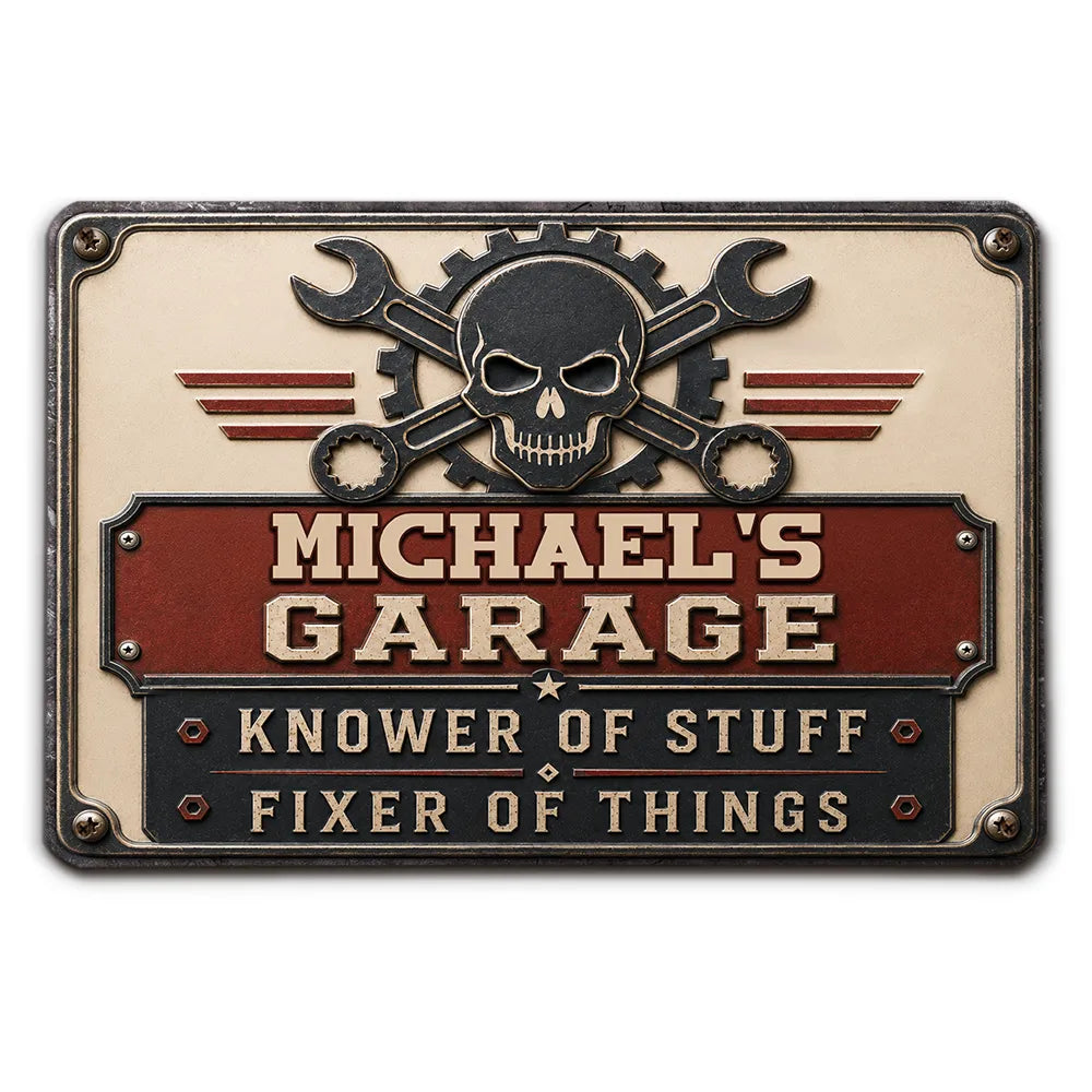 Rectangular Iron Sign, Personalized Fixer of Things Garage Design, Vintage Decor, Unique Gift