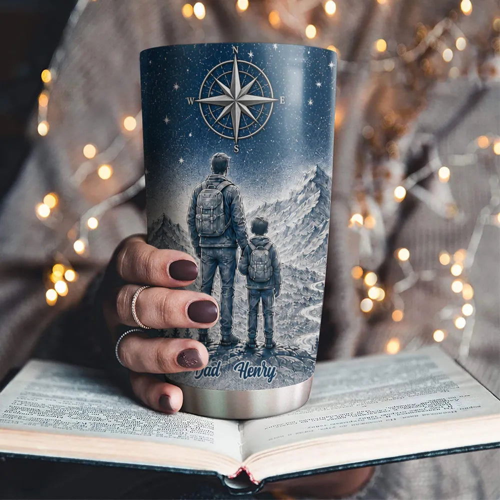 Personalized Insulated Travel Tumbler for Son, Dad and Son Hiking Design, Unique Gift