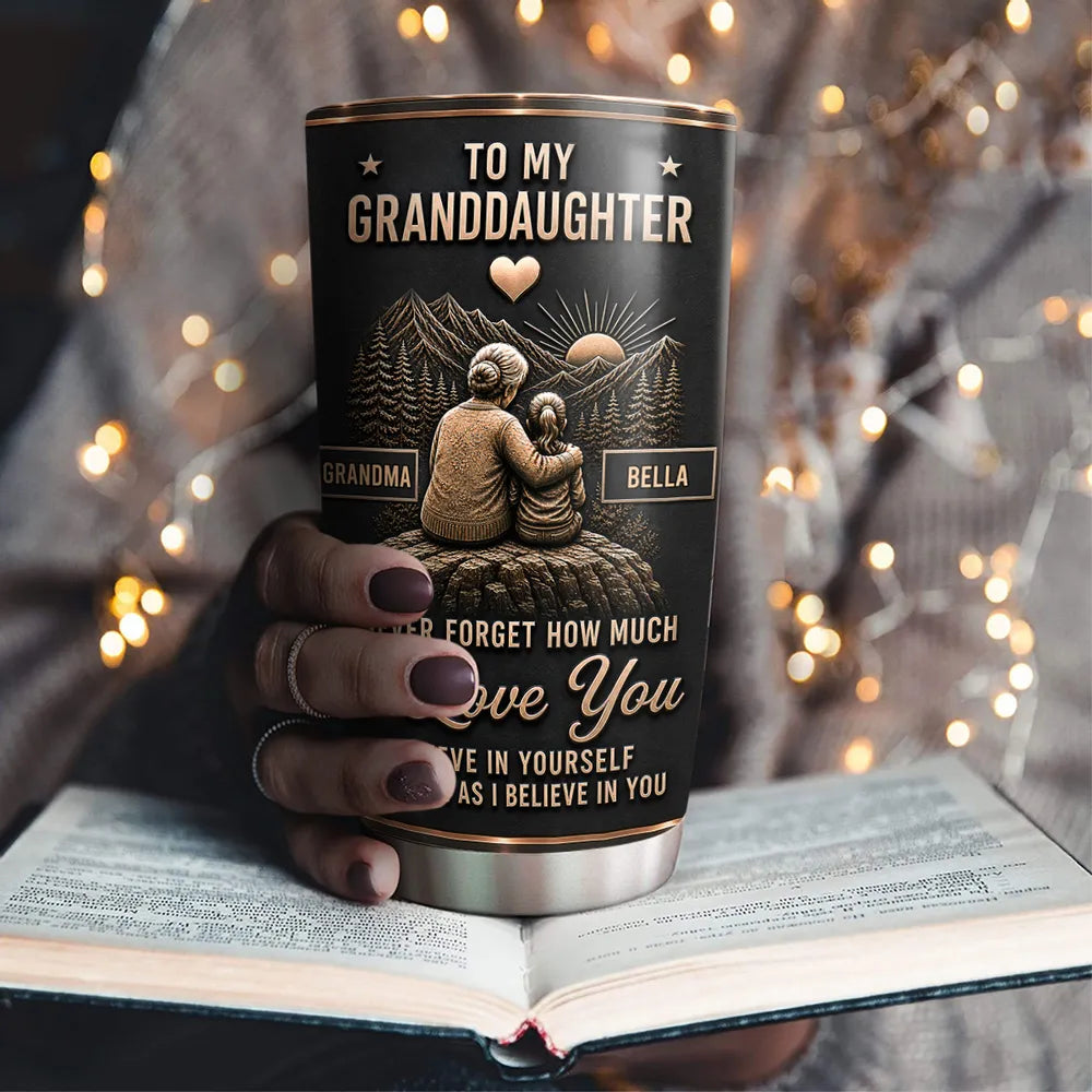 Insulated Travel Tumbler with Love You Quote, Black & Copper Granddaughter Design, Creative Gift for Her