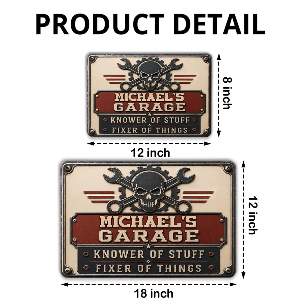 Rectangular Iron Sign, Personalized Fixer of Things Garage Design, Vintage Decor, Unique Gift