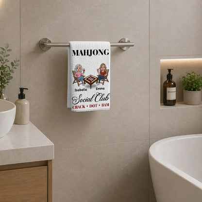 Personalized Mahjong Kitchen Towel, Seated Friends Game Night Design, Unique Gift for Mahjong Lovers