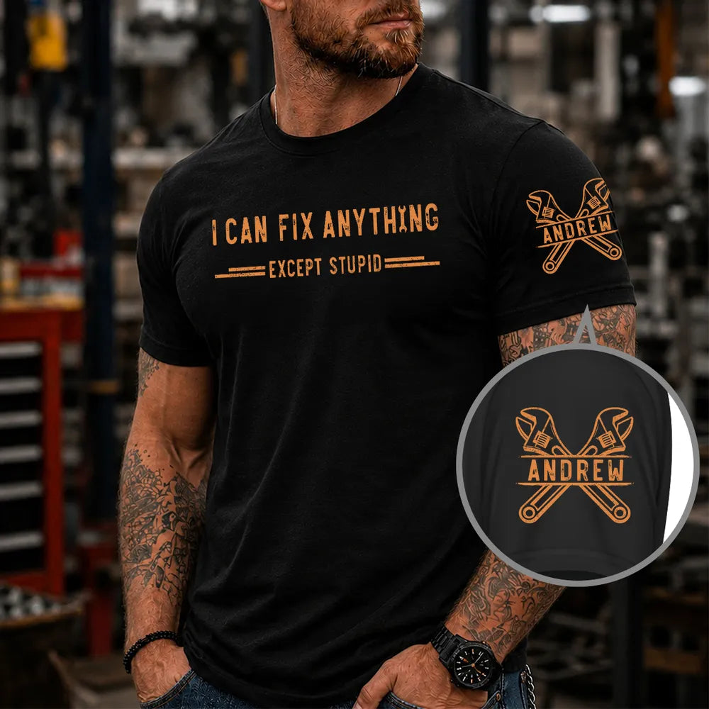 Personalized Dual Print Classic Tee, I Can Fix Anything Humor, Creative Gift for the Fixer in Your Life