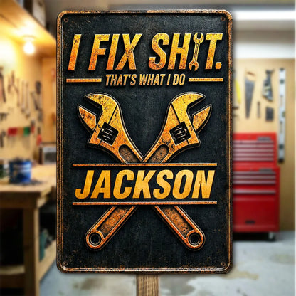 Personalized Rectangular Iron Sign, Fixer Of Things Garage Decor, Unique Creative Gift For Handyman