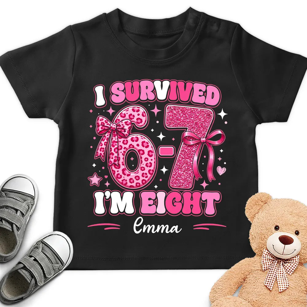 Custom Youth Tee with I Survived Birthday Design, Creative Gift for Kids with Sparkly Pink Style