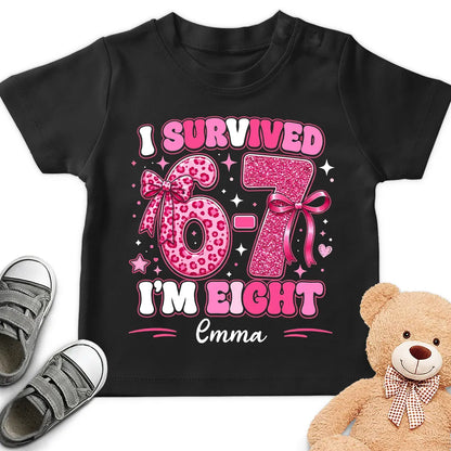 Custom Youth Tee with I Survived Birthday Design, Creative Gift for Kids with Sparkly Pink Style