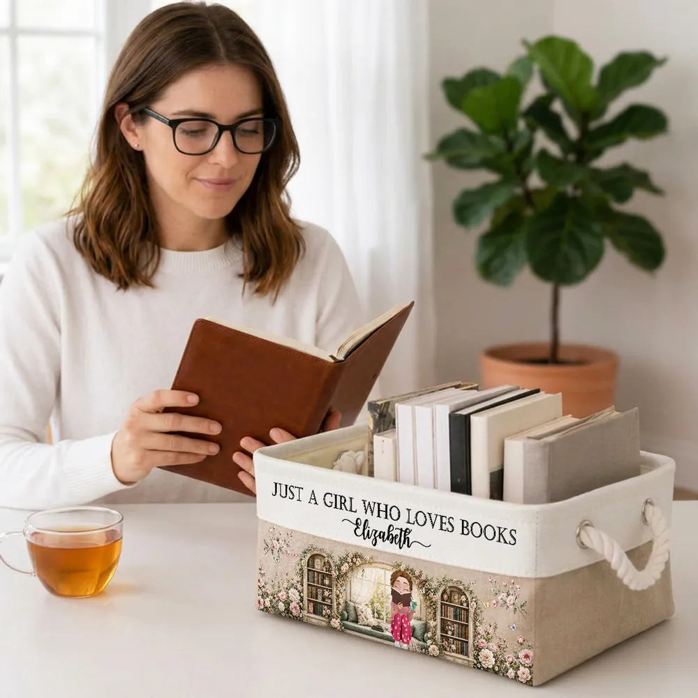 Personalized Cotton Linen Rope Basket, Book Lover Storage, Unique Gift for Her