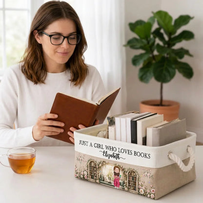 Personalized Cotton Linen Rope Basket, Book Lover Storage, Unique Gift for Her