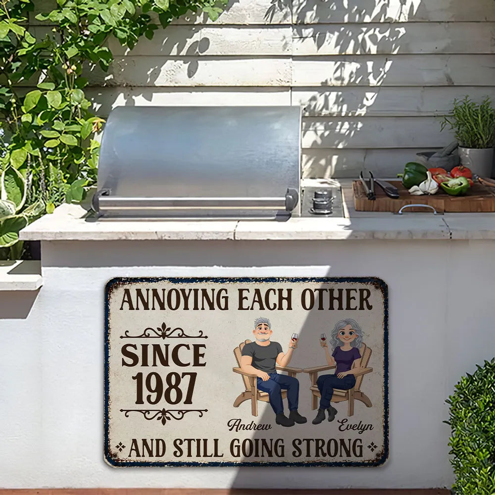 Personalized Rectangular Iron Sign, Relaxing Couple with Wine, Unique Gift for Partners