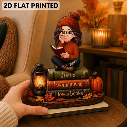 Personalized 2-Layer Wooden Plaque, Woman Reading Books Fall Decor, Unique Gift for Book Lovers