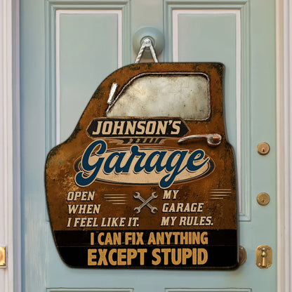 Personalized Wooden Sign, Vintage Red Garage Door Design, Unique Gift for Dad's Workshop