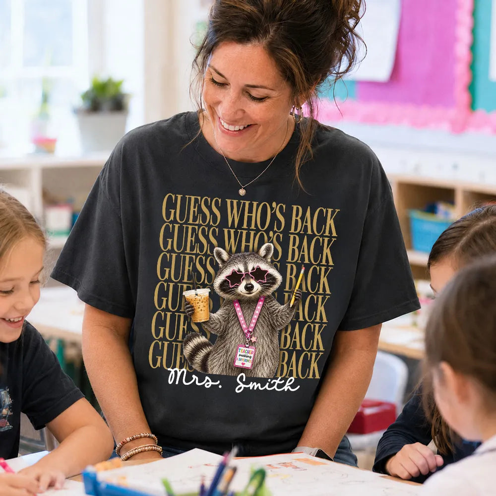 Funny Raccoon Teacher Classic Tee, Personalized Back to School Unique Gift for Teacher