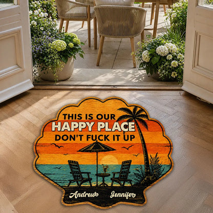 Personalized Shaped Doormat, Tropical Sunset Happy Place, Unique Creative Gift for Couples
