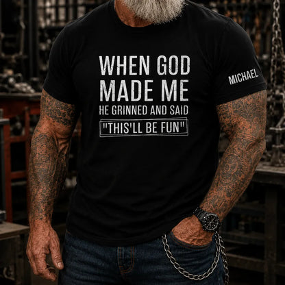 Black & White Personalized Dual Print Classic Tee, Funny Faith Quote, Unique Creative Gift for Him