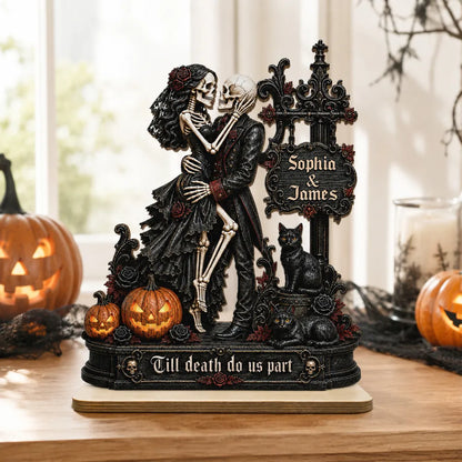Personalized 2-Layer Wooden Plaque, Skeleton Couple Kissing Halloween Decor, Unique Gift for Couples