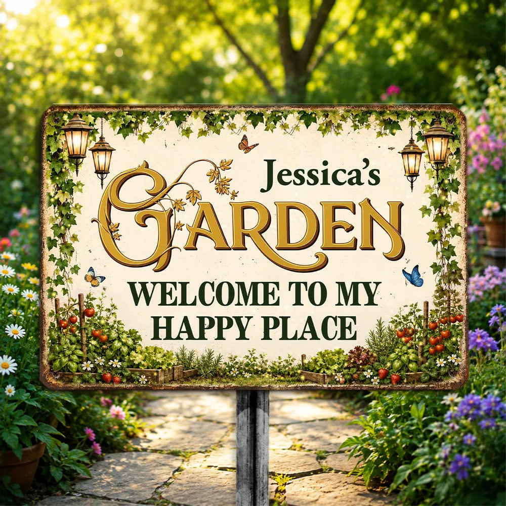 Personalized Rectangular Iron Sign, Warm Vintage Garden Decor for a Sunlit Garden, Unique Gift for Gardeners