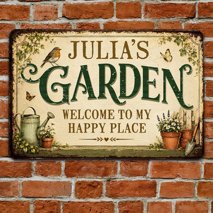 Personalized Rectangular Iron Sign with Vintage Garden Art, Unique Gift for Gardeners
