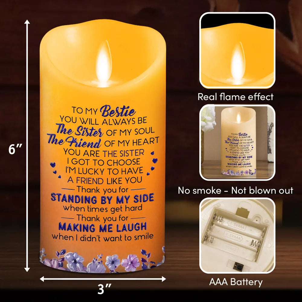 Personalized Flameless LED Candle, Arm in Arm Friends with Soul Sister Quote, Unique Gift for Close Friend