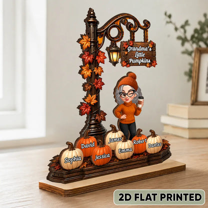 Personalized 2-Layer Wooden Plaque, Grandma's Little Pumpkins Lamp Post, Unique Gift for Grandma