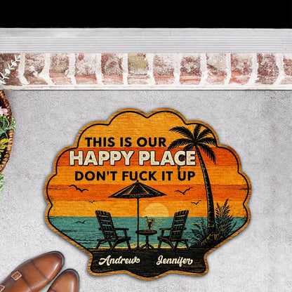 Personalized Shaped Doormat, Tropical Sunset Happy Place, Unique Creative Gift for Couples