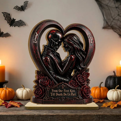 Personalized 2-Layer Wooden Plaque with Gothic Heart & Roses, From Our First Kiss Creative Gift for Couple
