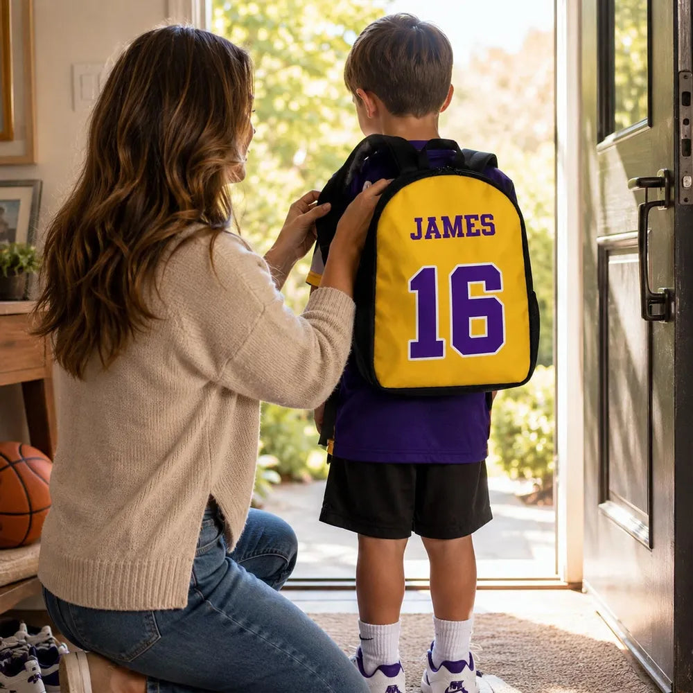 Personalized Kids School Backpack, Red Basketball Jersey Style, Unique Gift for Young Sports Fans