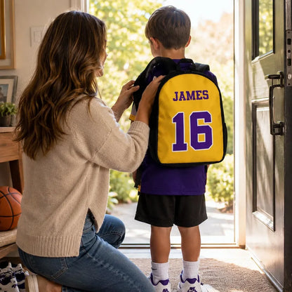 Personalized Kids School Backpack, Red Basketball Jersey Style, Unique Gift for Young Sports Fans