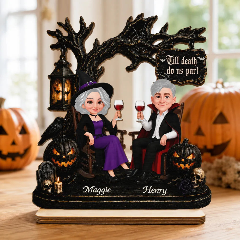 Personalized 2-Layer Wooden Plaque, Couple Sitting Under a Spooky Tree, Unique Halloween Gift for Couples