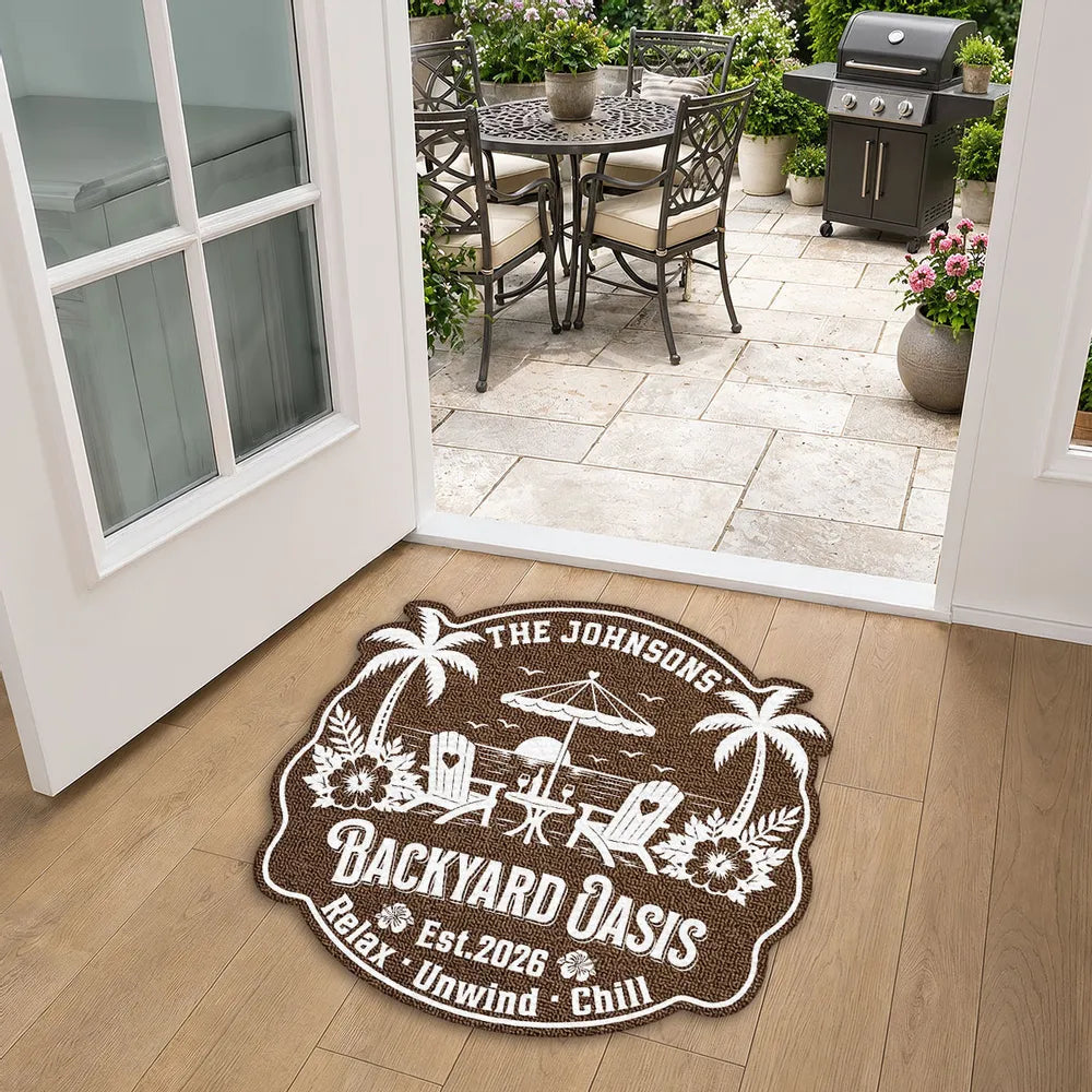 Personalized Shaped Doormat, Poolside Paradise Design, Unique Gift for Pool Owners & Families